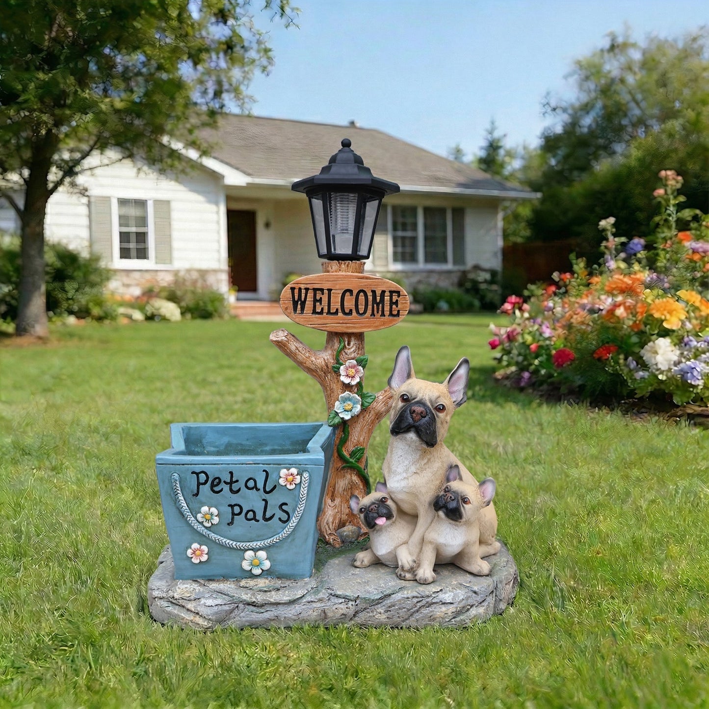 French Bulldog Family Planter Statue