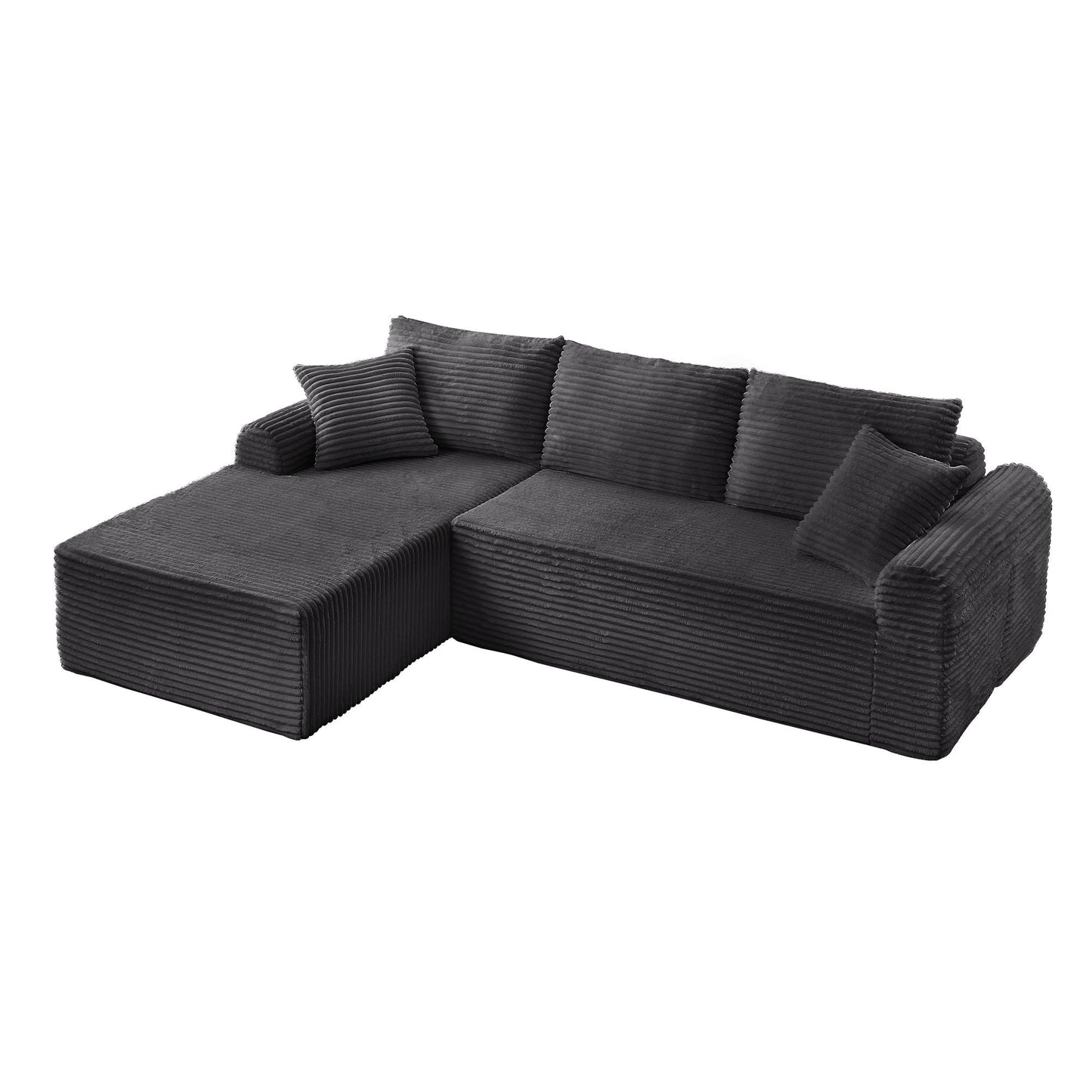 Modular Sectional With Arched Armrests, Includes 3 Back Cushions & 2 Throw Pillows