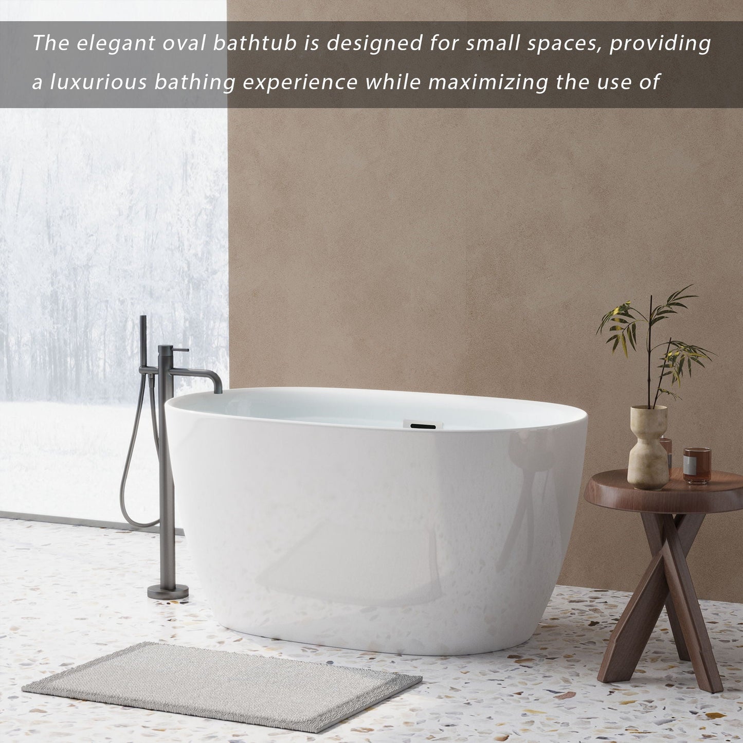 Freestanding Oval Bathtub With Overflow And Pop Up Drain, Double Walled Design - Gloss White