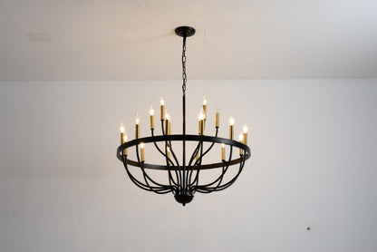 15-Light Industrial Iron Candle Chandelier Modern Farmhouse Pendant Light