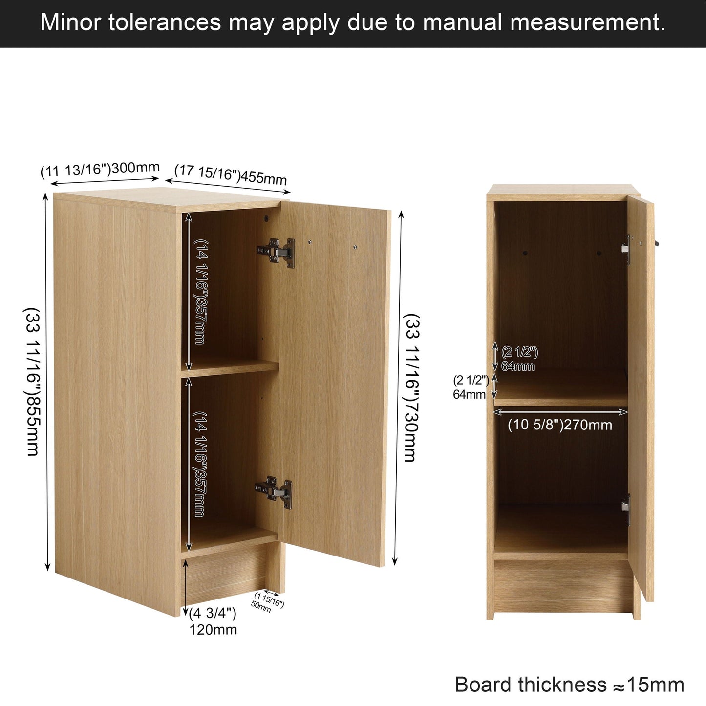 Slim Freestanding Bathroom Storage Cabinet - Light Oak