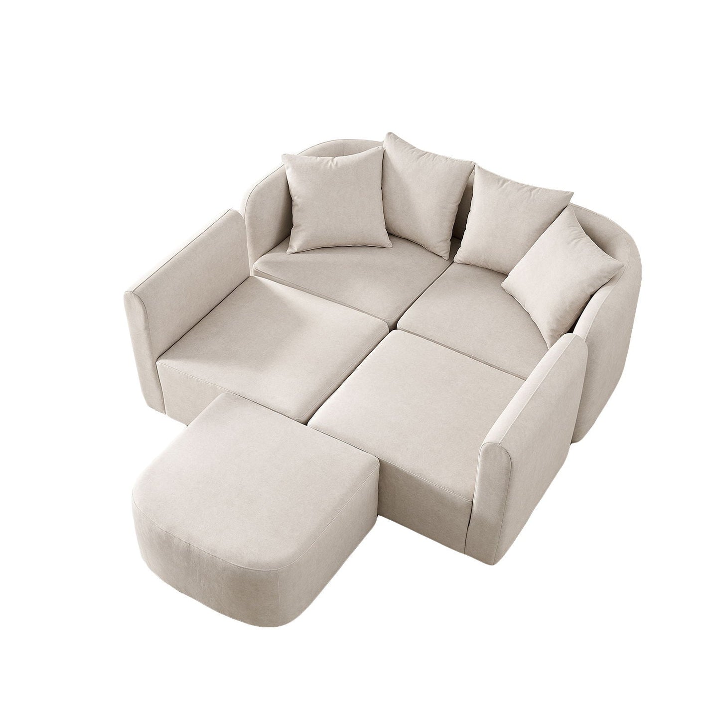 L-Shaped Modular Sectional Sofa With Ottoman, Living Room Furniture Set - Beige