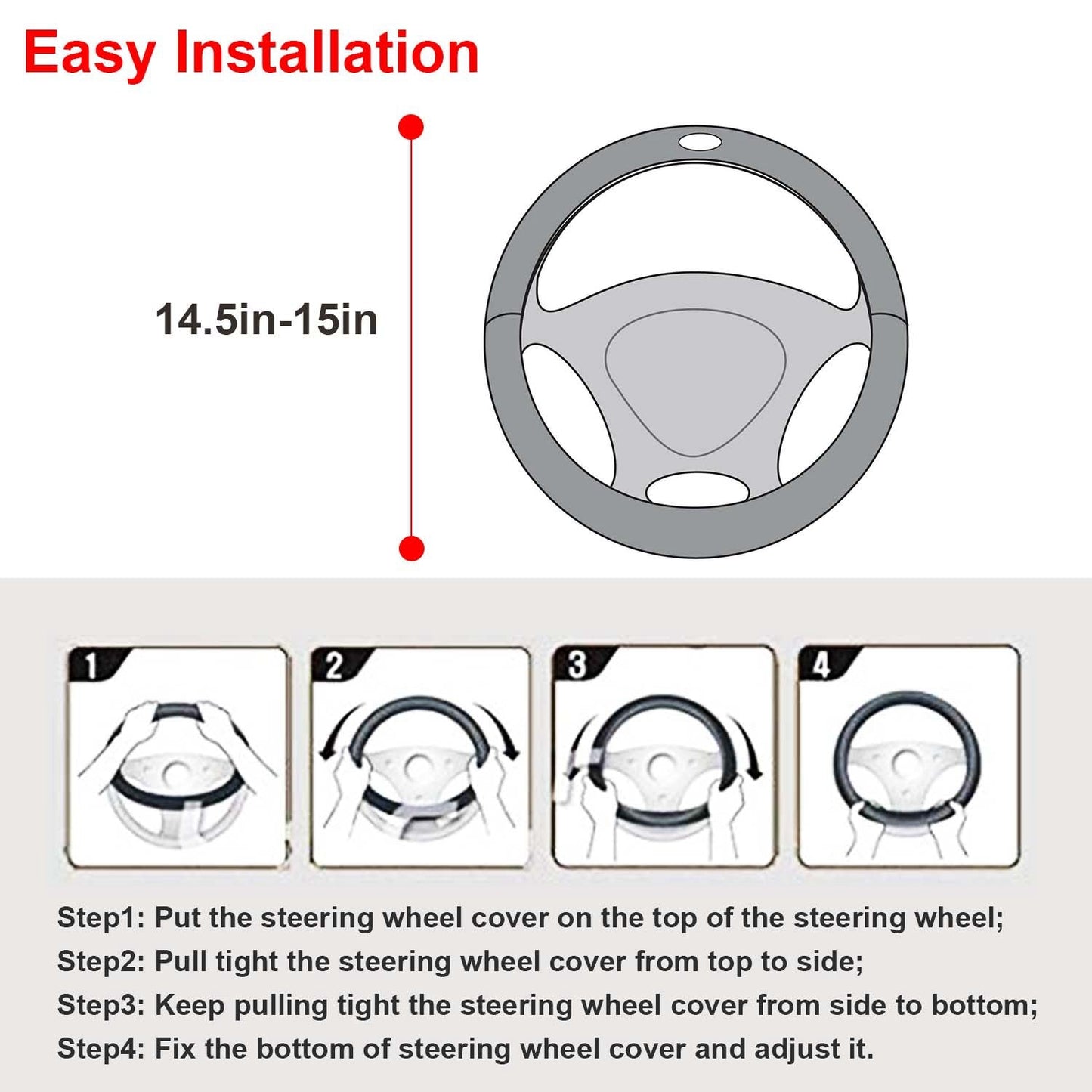 Steering Wheel Cover 14.5in-15in Diameter Universal Fiber Leather Car Steering Wheel Protector Breathable Anti-Slip Odor Free