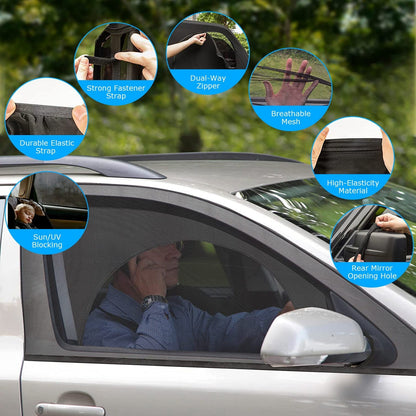 2Pcs Car Front Window Shades Stretchy Car Side Window ScreenÊMesh Window CoverÊfor Car Heat Shading UV Privacy Protection