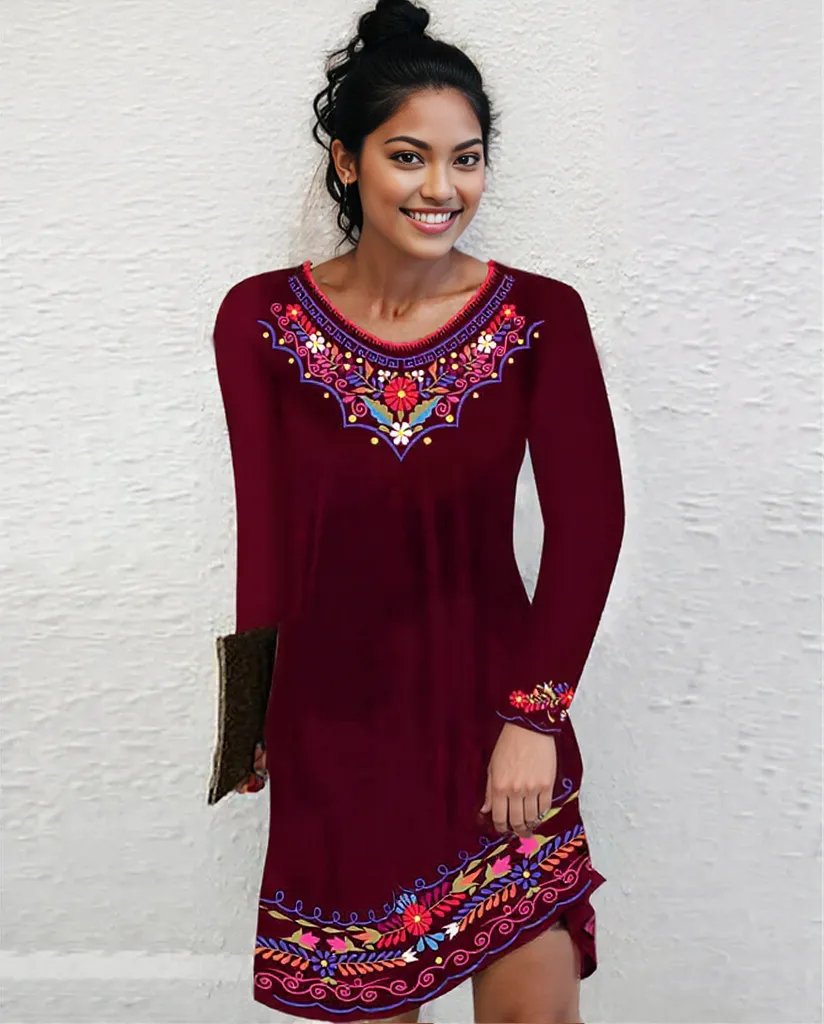 New Sexy Autumn fall Winter exotic  floral design Dress for Women 7 different colors