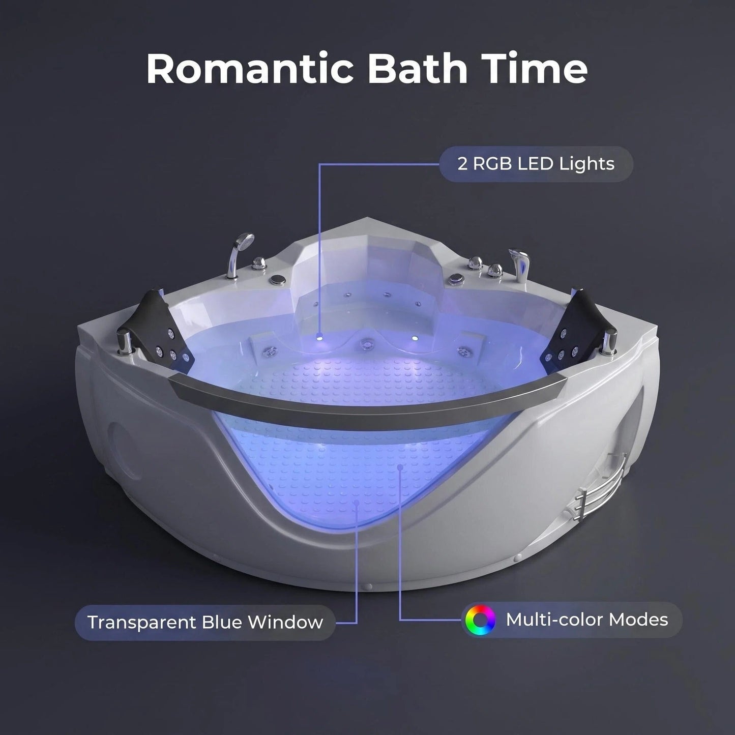 59" Light Luxury Double Corner Whirlpool Bathtub