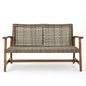 Outdoor Rattan Loveseat with Wooden Legs - Brown