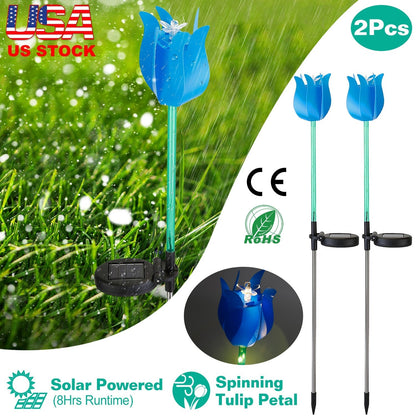 2Pcs Solar Powered Tulip Garden Light Wind Mill Waterproof Landscape Stake Lamp Decorative Lawn Lights For Yard Driveway Walkway Patio