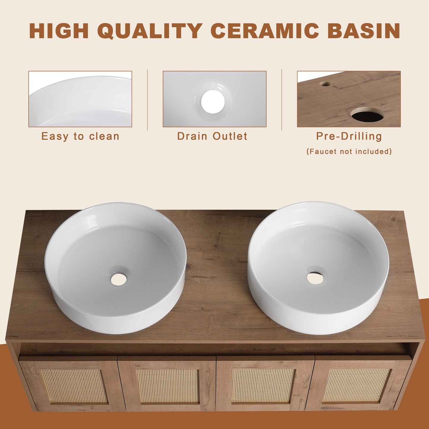 48" Bathroom Vanity with Ceramic Art Sinks