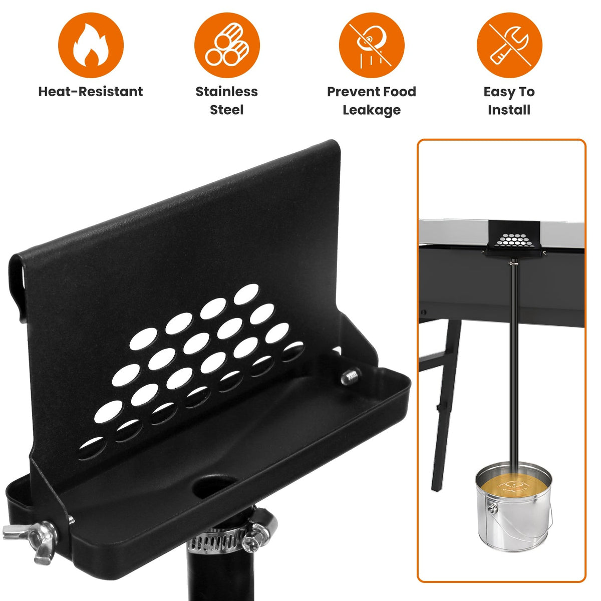 Rear Grease Drainage Funnel Fit For Blackstone Griddle Grease Catcher With 39.76IN Heat Resistant Hose Stainless Steel Grease Collector