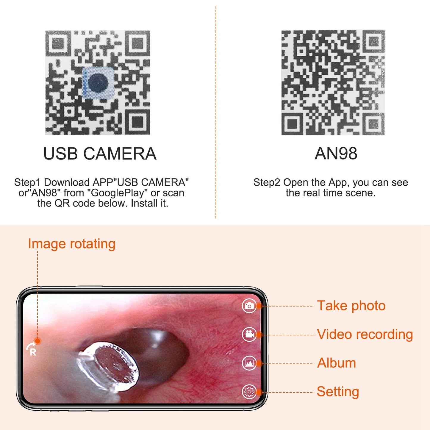 Ear Endoscope Wax Remover Tool HD Remover Ear Pick Camera Otoscope Cleaner Spoon with 6Pcs LED Lights