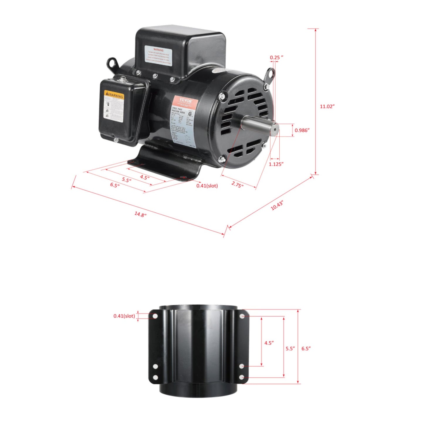 5HP Air Compressor Electric Motor 230V 25A 3450RPM CW/CCW Rotation