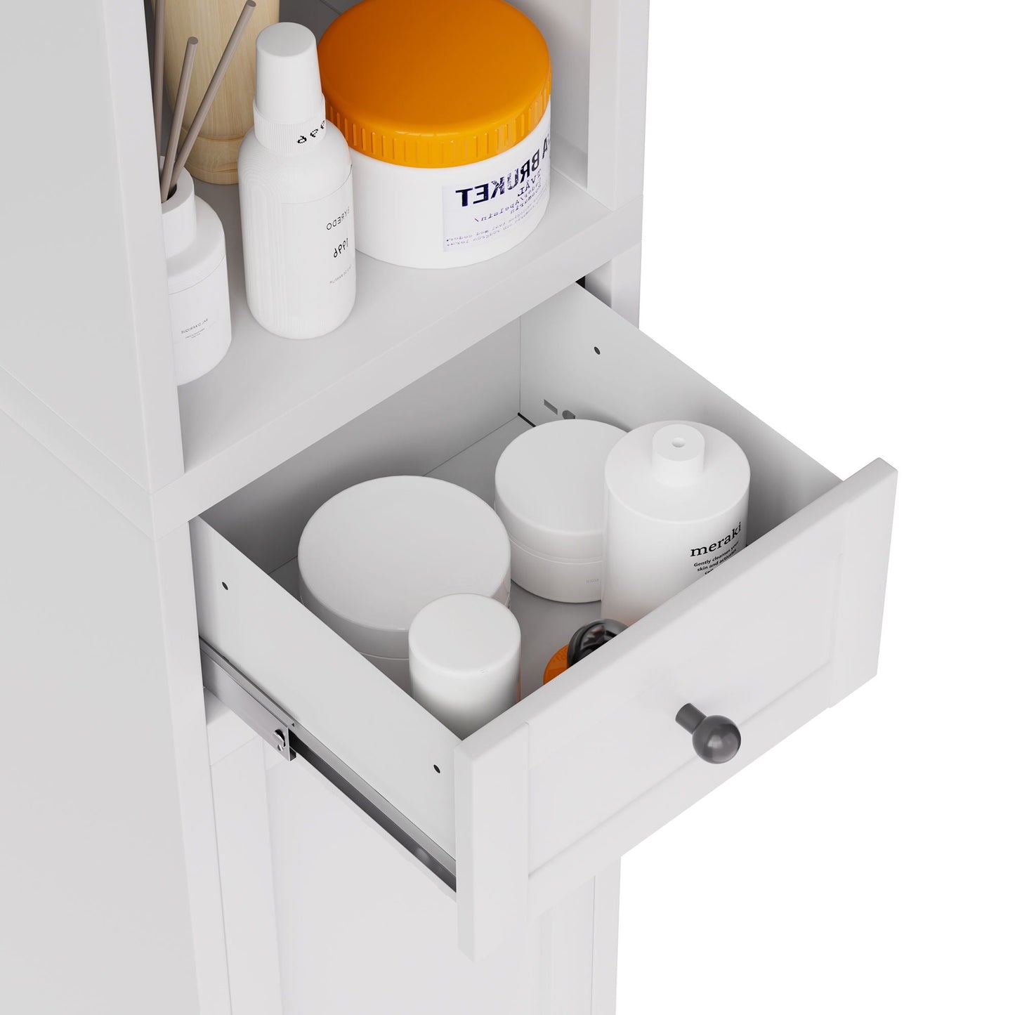 Tall Bathroom Storage Cabinet, 5-Tier Narrow With 2 Doors & Adjustable Shelves, Freestanding - White
