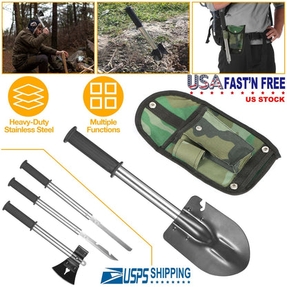 6-in-1 Multi Tool Survival Kit Shovel Knife Axe Saw Nail Puller w/ Pouch Outdoor Gear Camping