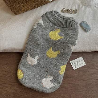 Grey Fair Isle Sweater Little Dog Teddy Sweater Autumn And Winter