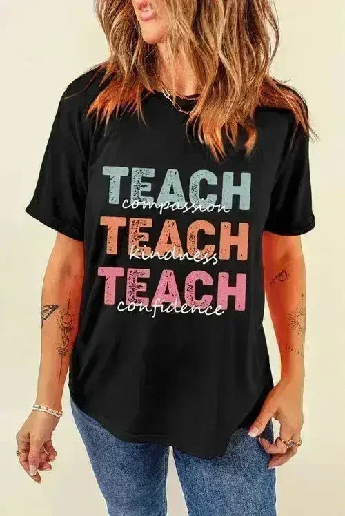 Letter Graphic T-Shirt - Comfort Cotton Blend Tee for Women - Femstylo