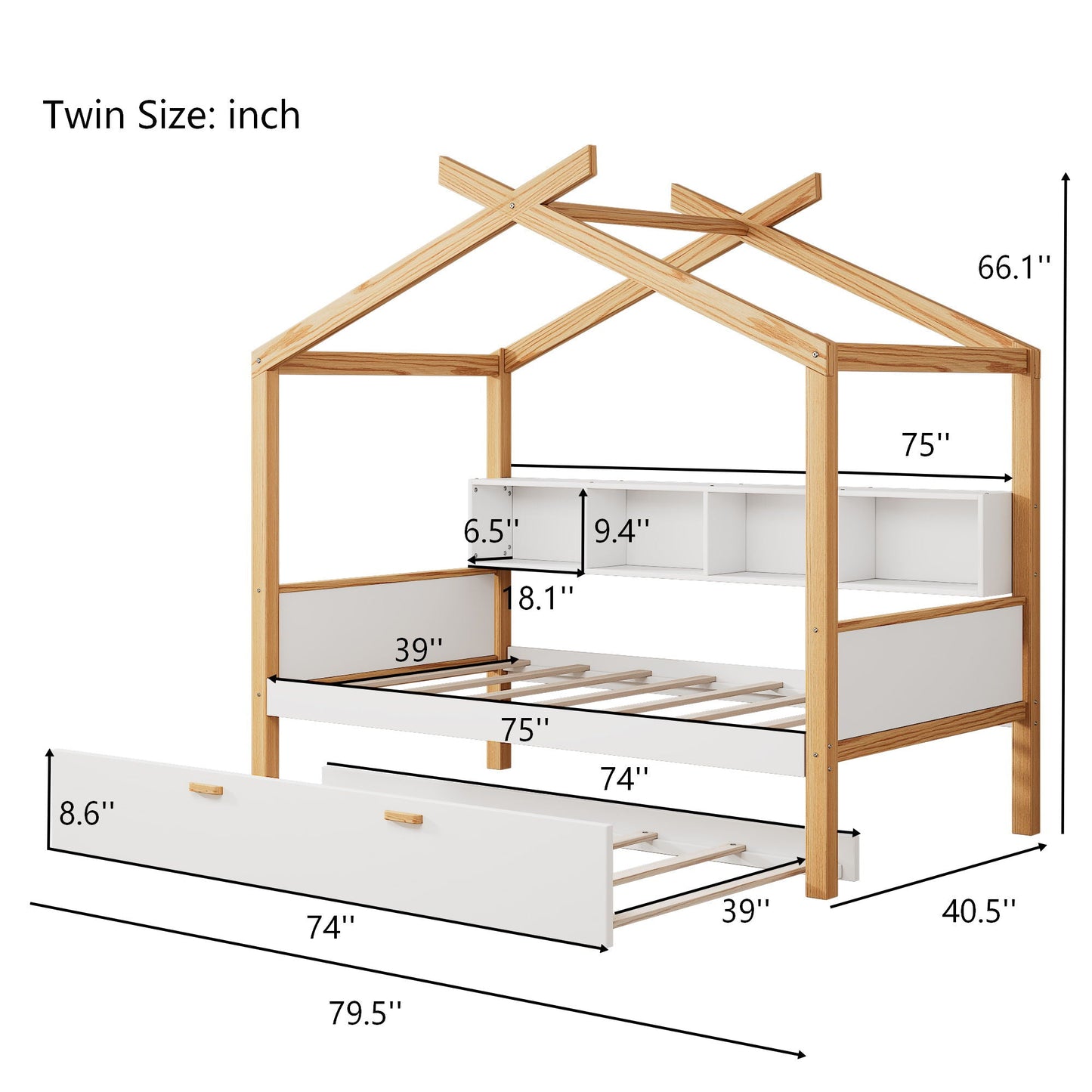 House Bed With Bookshelf Storage