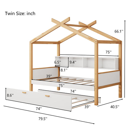 House Bed With Bookshelf Storage