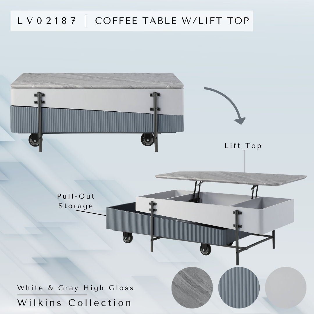 Wilkins High Gloss Coffee Table with Lift Top - Gray / White