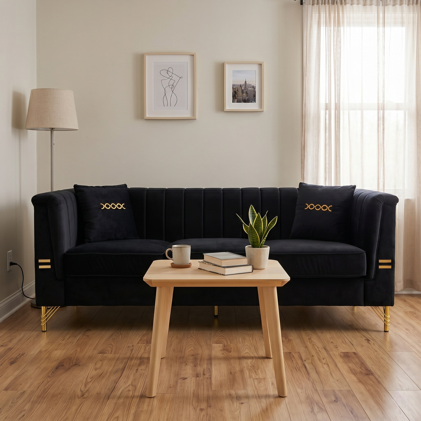 Mosharong-55 Velvet 3-Seater Sofa