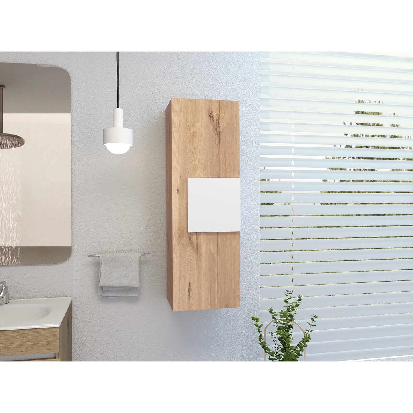 Medicine Single Door Cabinet, Three Shelves - Light Oak / White
