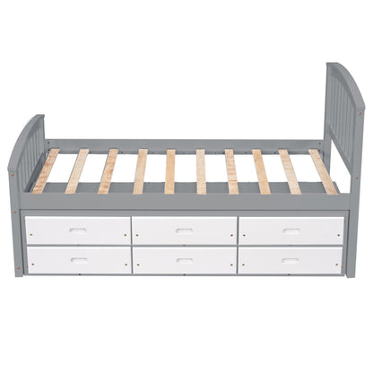 Platform Storage Bed Solid Wood Bed With 6 Drawers
