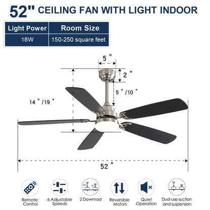 Modern 52-Inch LED Ceiling Fan With Remote Control