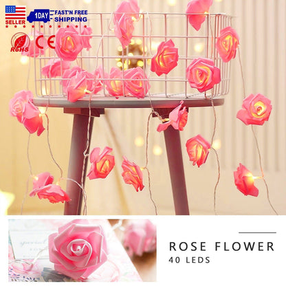 40 LEDs Rose Flower String Lights 10ft/3m Battery Operated Decorative Lights for Anniversary Valentine\'s Wedding Bedroom
