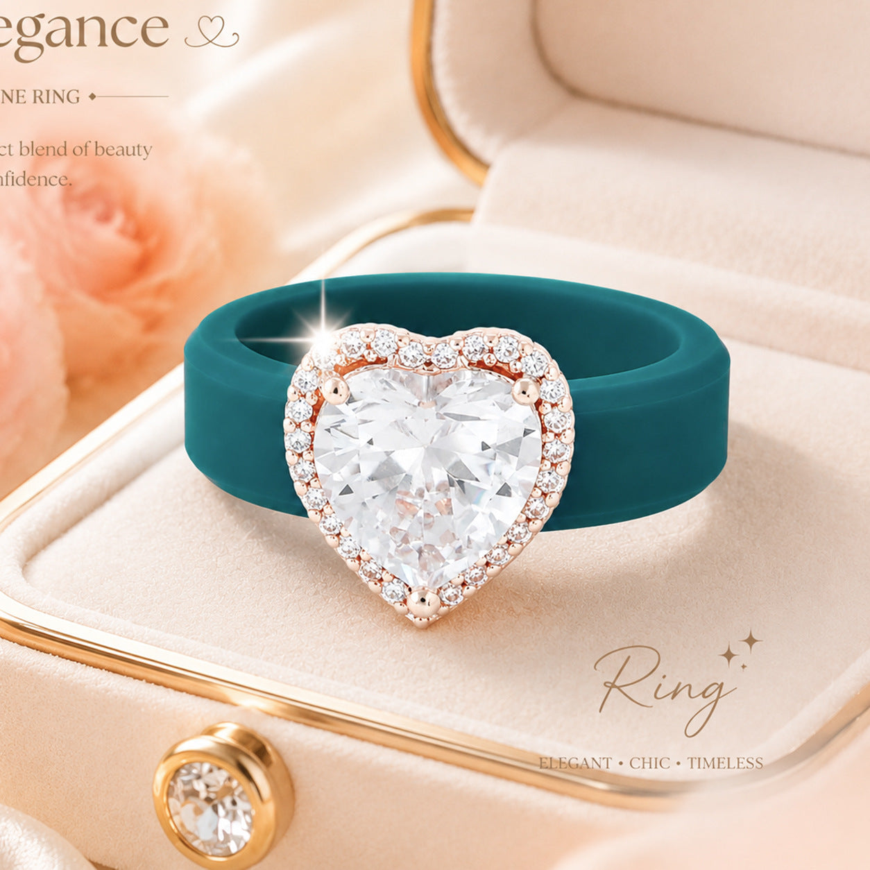 Silicone-inlaid Heart-shaped Zircon Ring