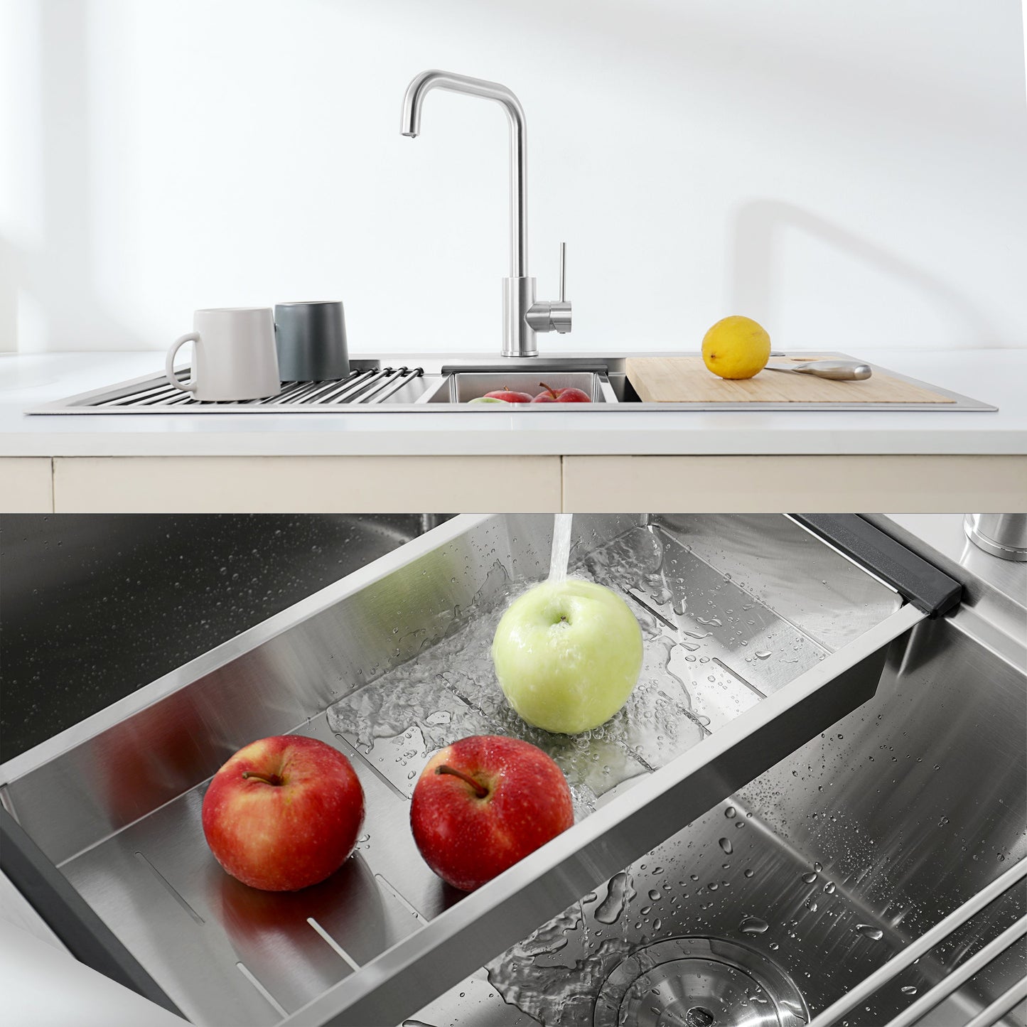 Stainless Steel Kitchen Sink, 33"x22" Single Bowl, Overmount Handmade Sink in Brushed