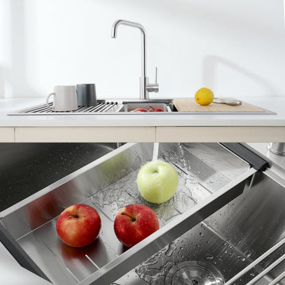 Stainless Steel Kitchen Sink, 33"x22" Single Bowl, Overmount Handmade Sink in Brushed
