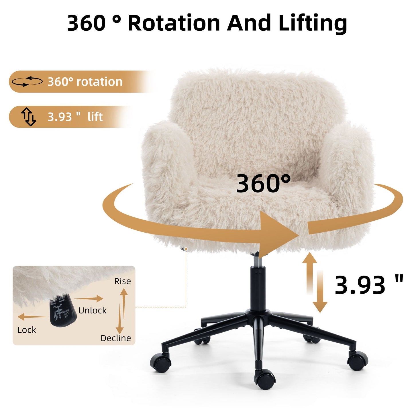 Swivel Chair With Adjustable Armrests And Wheels For Home Office - Beige