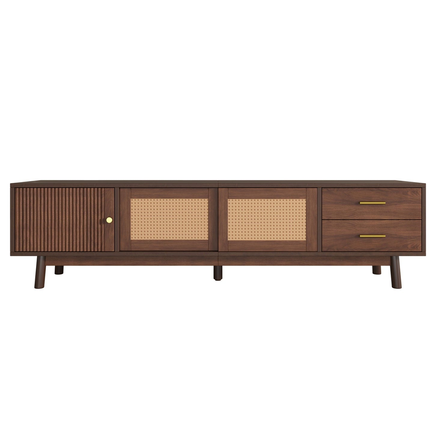 TV Stand For 80" TVs With Sliding Doors And Drawers, Accent Storage Unit - Dark Brown