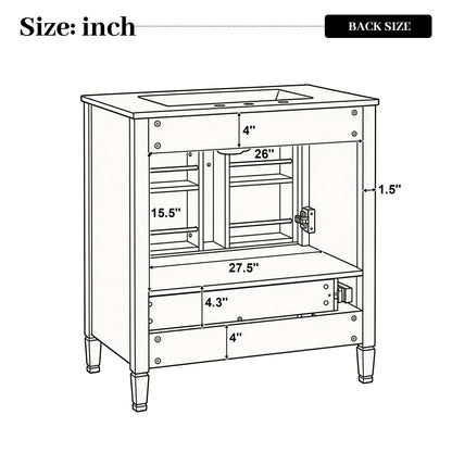 Elegant Fluted Bathroom Vanity With Sink, Soft Close Doors & Drawer