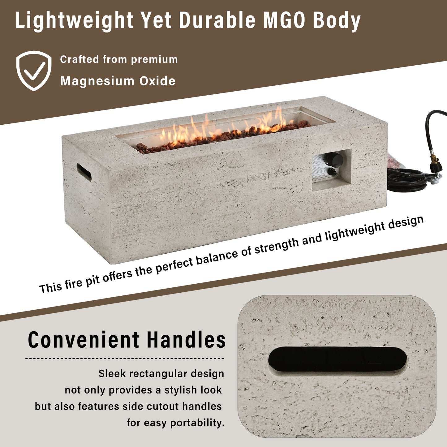 U_STYLE Outdoor Rectangular Propane Fire Pit 41.9" 40000 BTU