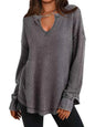 Slit Notched Long Sleeve T-Shirt