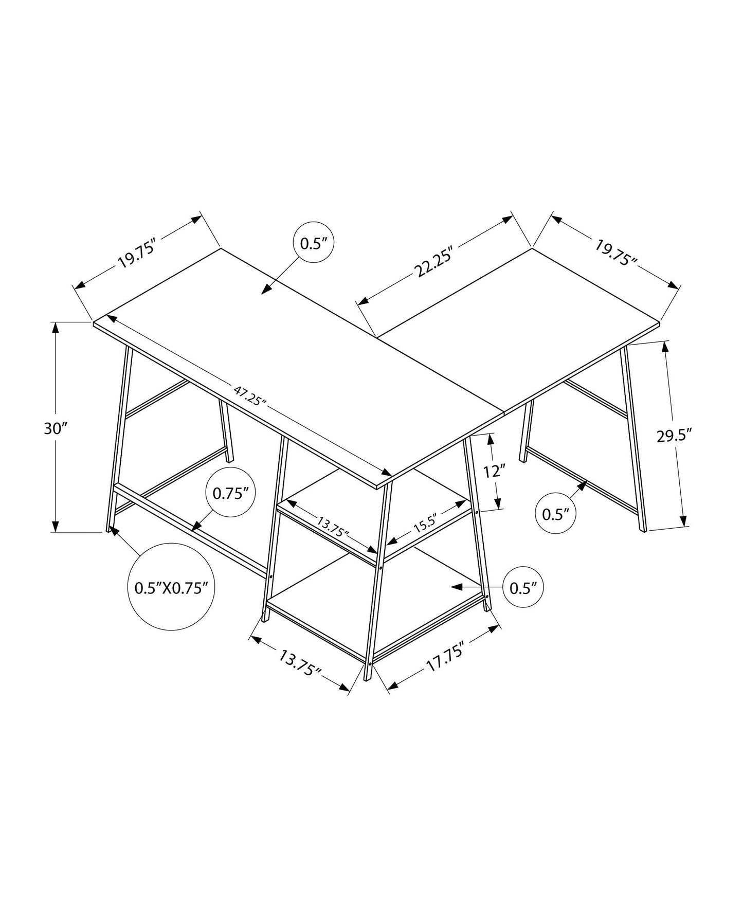 Contemporary L-Shape Computer Desk with Storage Shelves - Brown