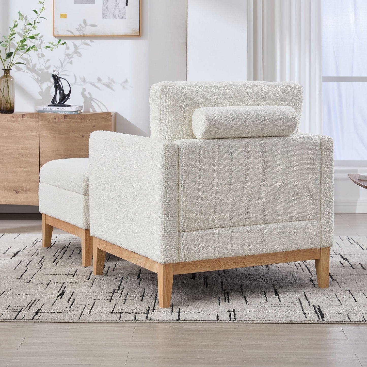 Oversized 360 Degree Swivel Barrel Accent Chair And Ottoman Set With Storage