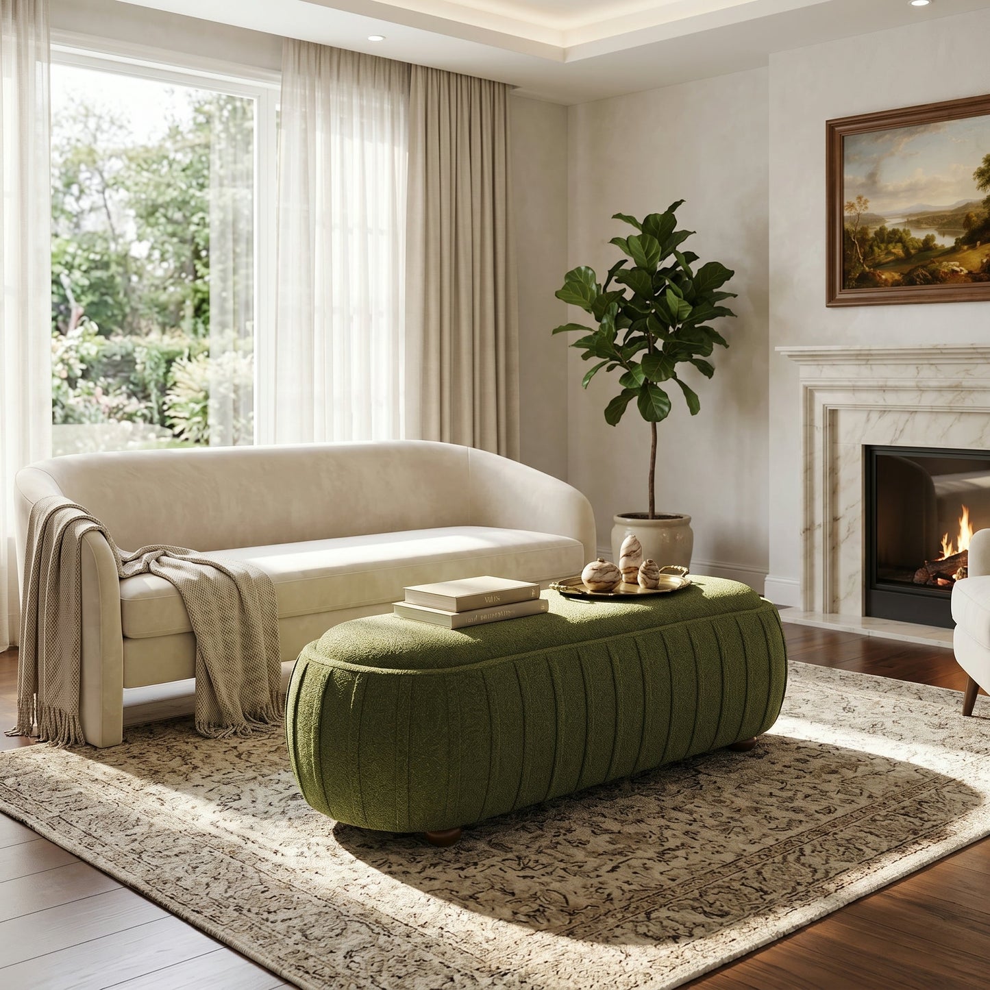 Upholstered Ottoman, Oval Shape