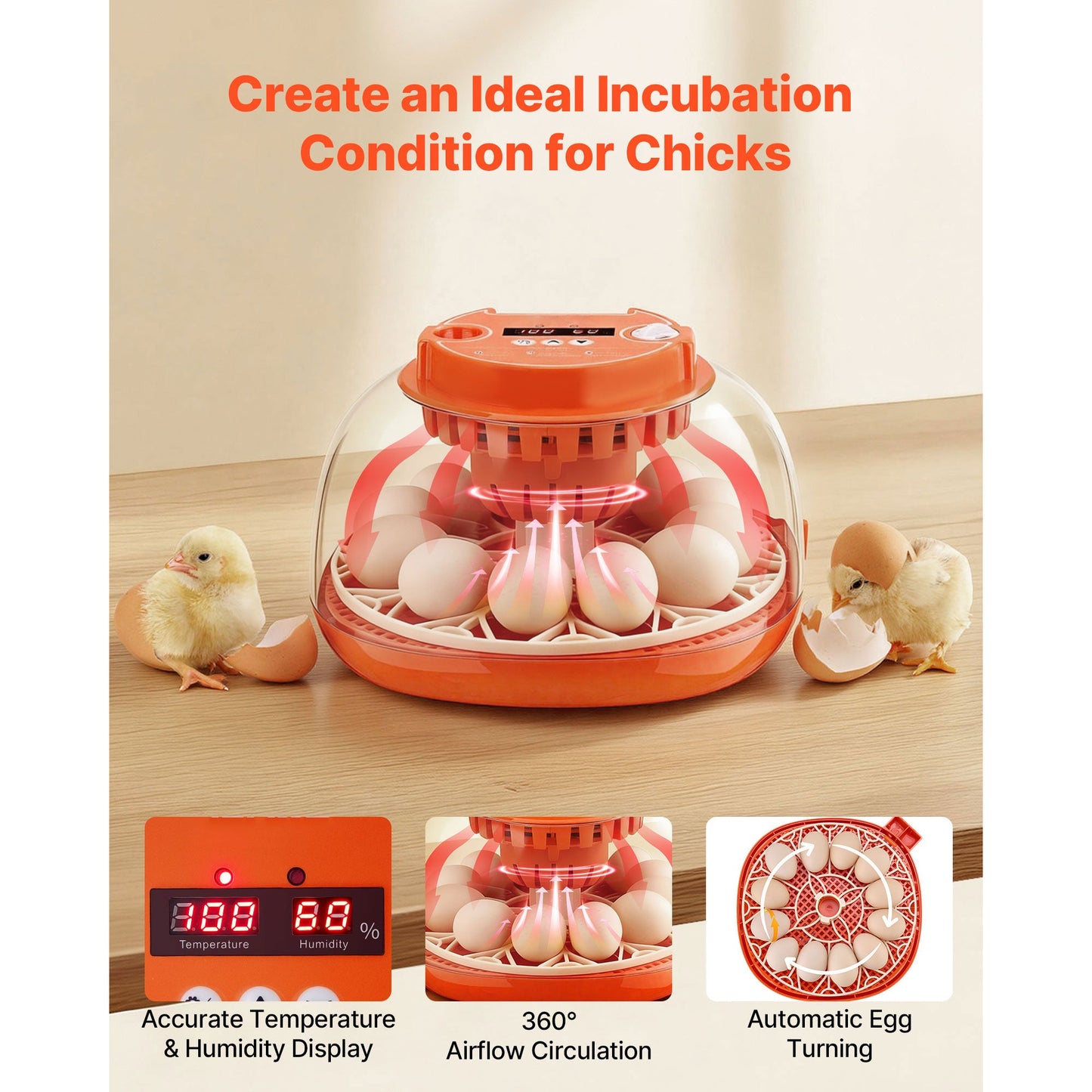 12 Egg Incubator with Automatic Egg Turner and LED Candler