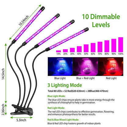 Grow Lights for Indoor Plants, iMounTEK 80W 80 LEDs Plant Lights with Red Blue Full Spectrum 10 Dimmable Level 360¡Adjustable Gooseneck 3/6/12H Timer