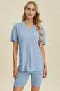 Plus Size Ribbed V-Neck Top & Shorts Set