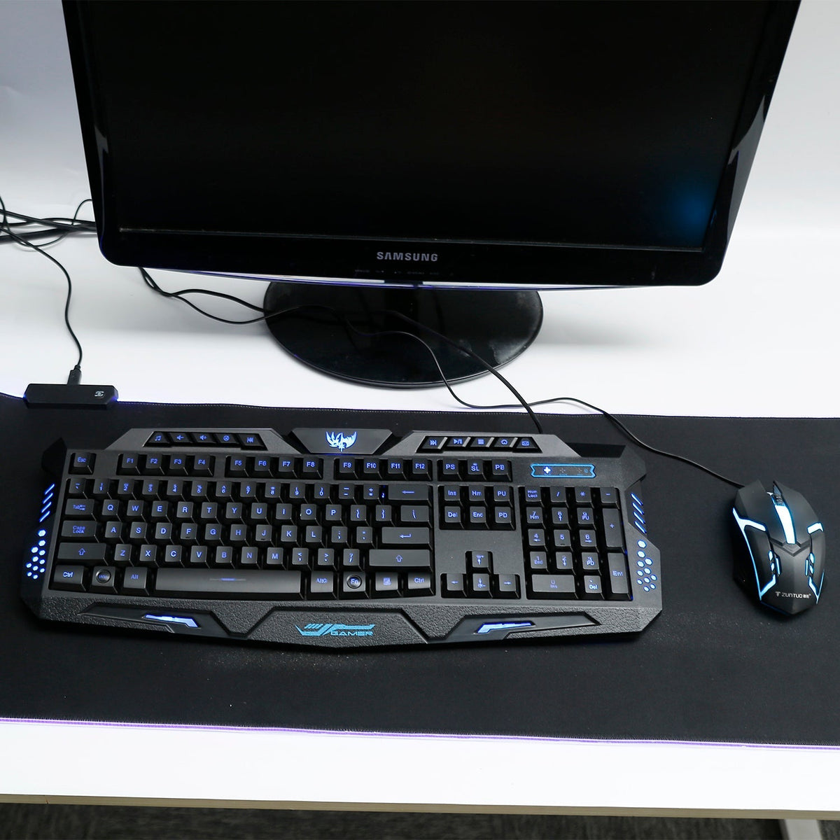 114-Key Wired Gaming Keyboard Mouse Set 3-Color Backlit Gaming Keyboard w/ RGB Colorful 1000 DPI Gaming Mouse