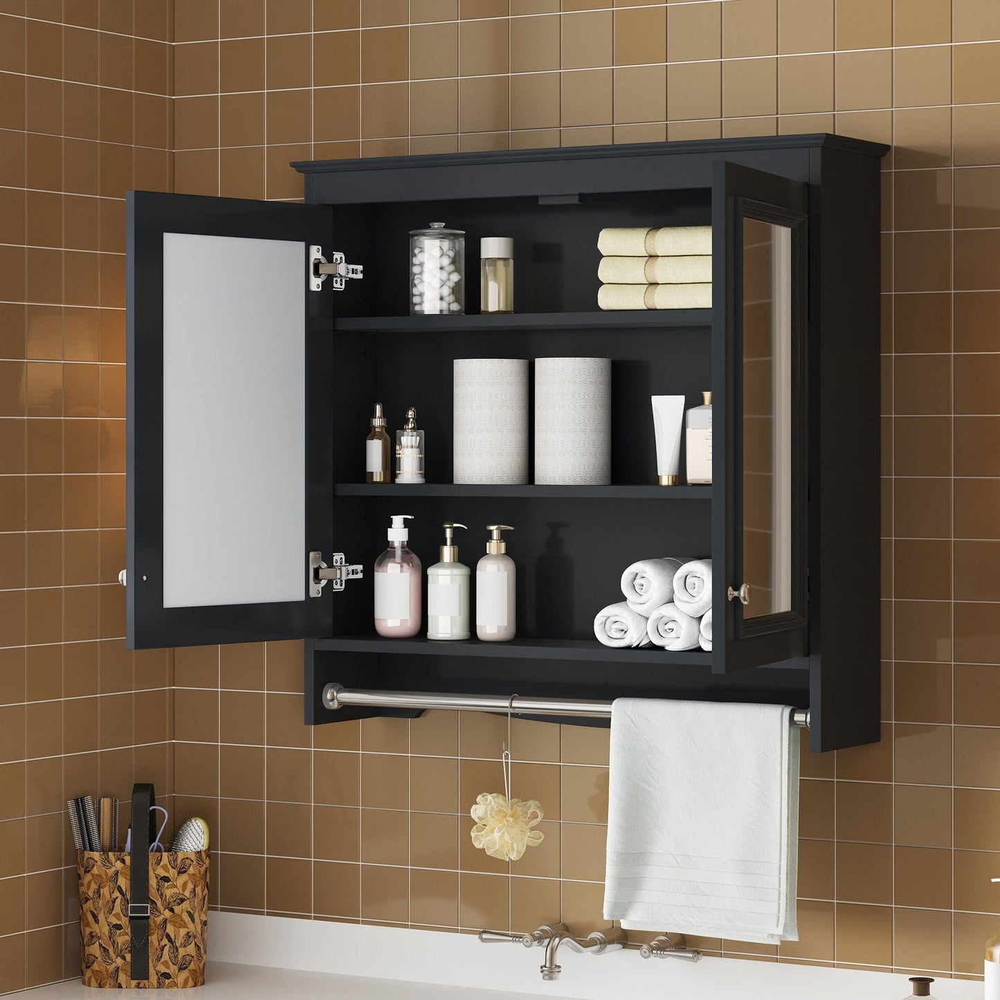 Modern Wall-Mounted Mirror Cabinet With Adjustable Shelves, Soft-Close Doors, High-Definition Mirror