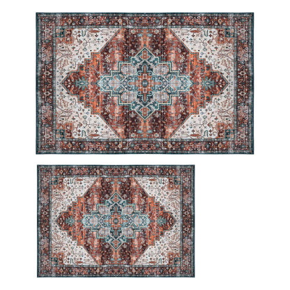 6x9FT VintageÊArea Rug Modern Non Slip Carpet Boho Low Pile Soft Rug Waterproof Machine Washable Rug for Living Room BedroomÊKitchen Dining Room Under