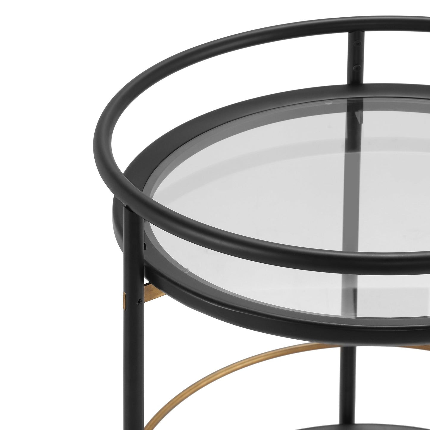Modern Round Bar Cart with Tempered Glass Shelves