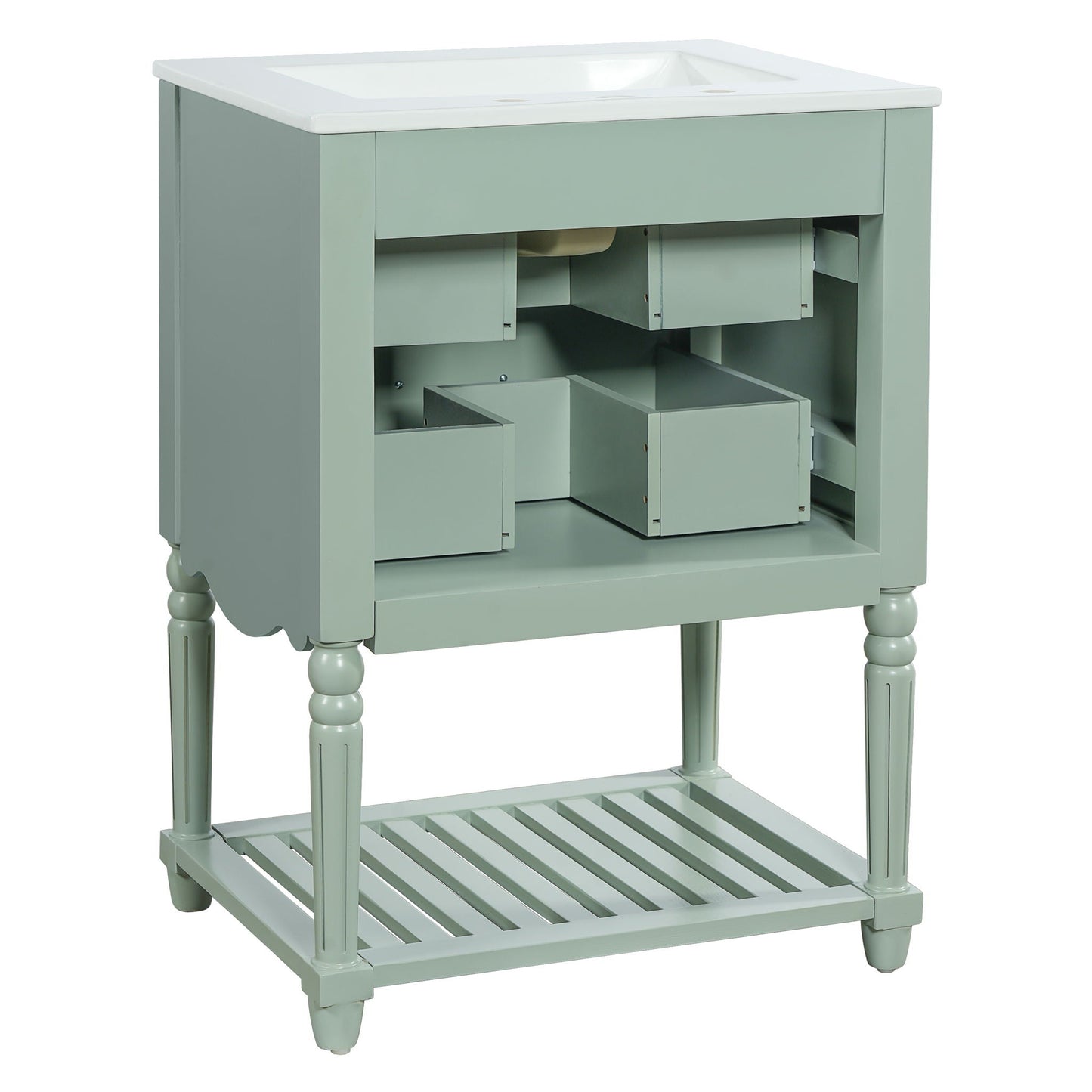 Wave Design Bathroom Vanity With Sink, 2 Drawers And Open Shelf