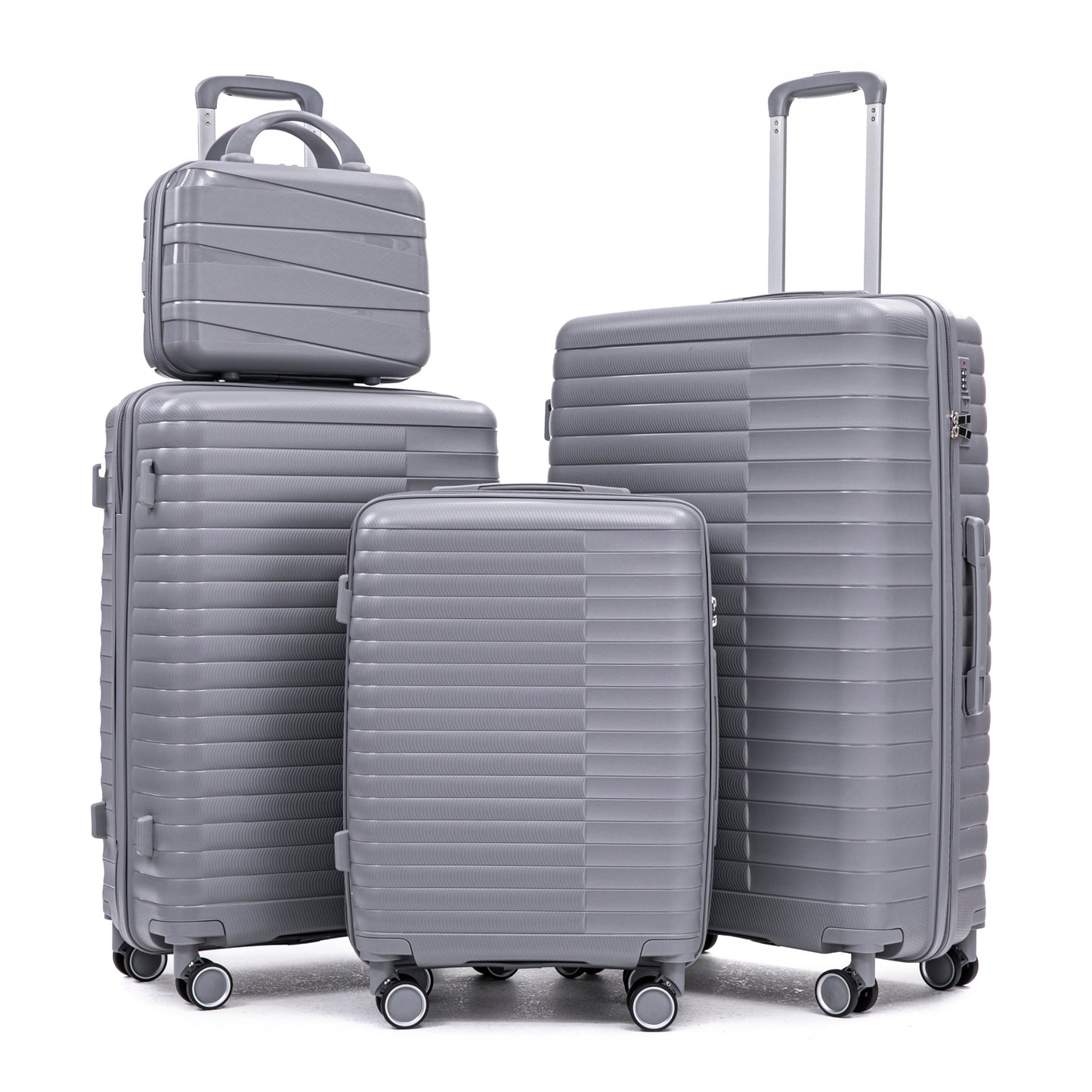 4-Piece PP Spinner Wheel Luggage Set with Cosmetic Case, Light Gray