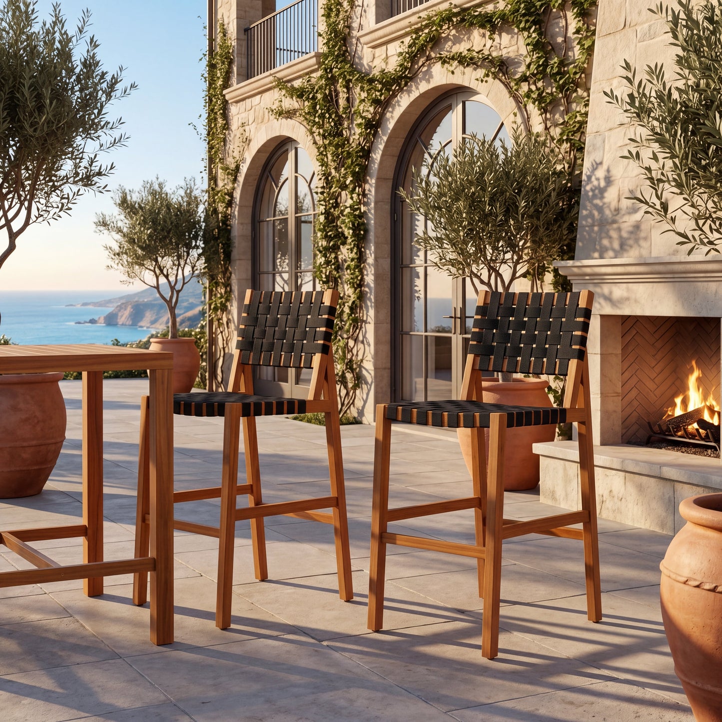 30.5 Inch Seat Height Outdoor Acacia Solid Wood Patio Side Chair