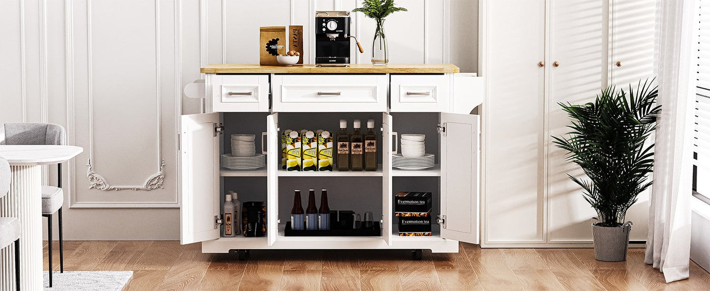 K&K 54-Inch Large Kitchen Island with Rubber Wood Drop Leaf